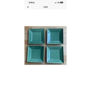 Pottery Barn Asian Square Jade Green Brown Trim Dessert/ Appetizer Plate 6" (4)